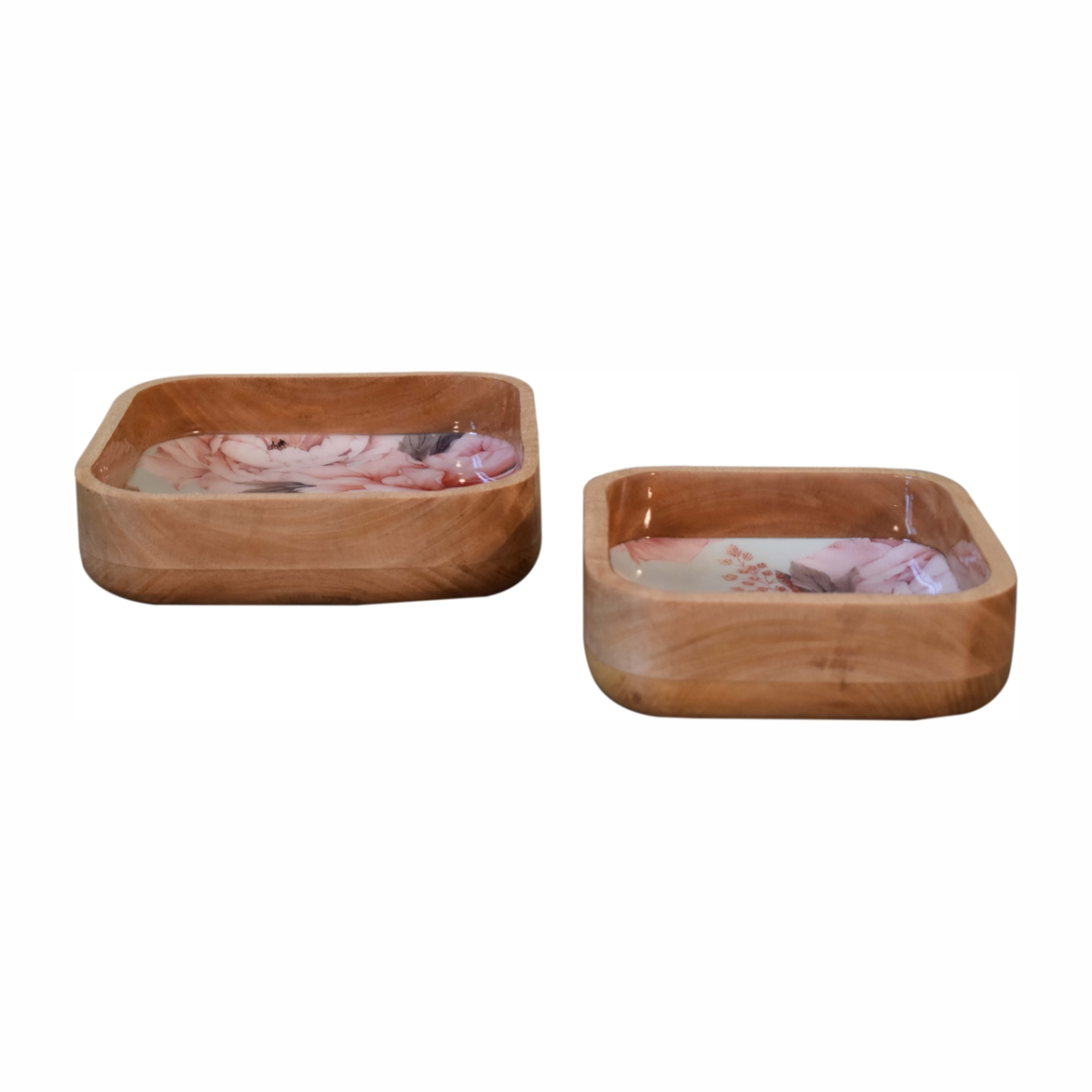Artisan Furniture Serveware - Pink Floral Square Bowl Set of 2