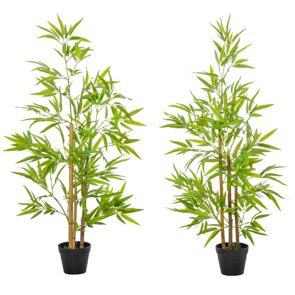 Outsunny Set of 2 120cm/4FT Artificial Bamboo Trees Plant w/ Pot Indoor
