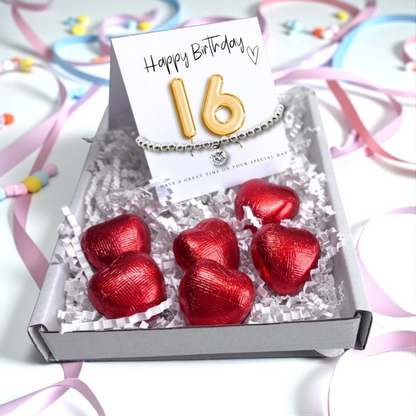 16th Birthday Cubic Zirconia Bracelet & Gold Balloons Mini Hamper