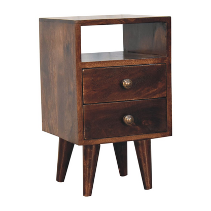 Artisan Furniture Solid Wood Mini Classic California Walnut Bedside, Brown, 2 Drawers and 1 Shelf