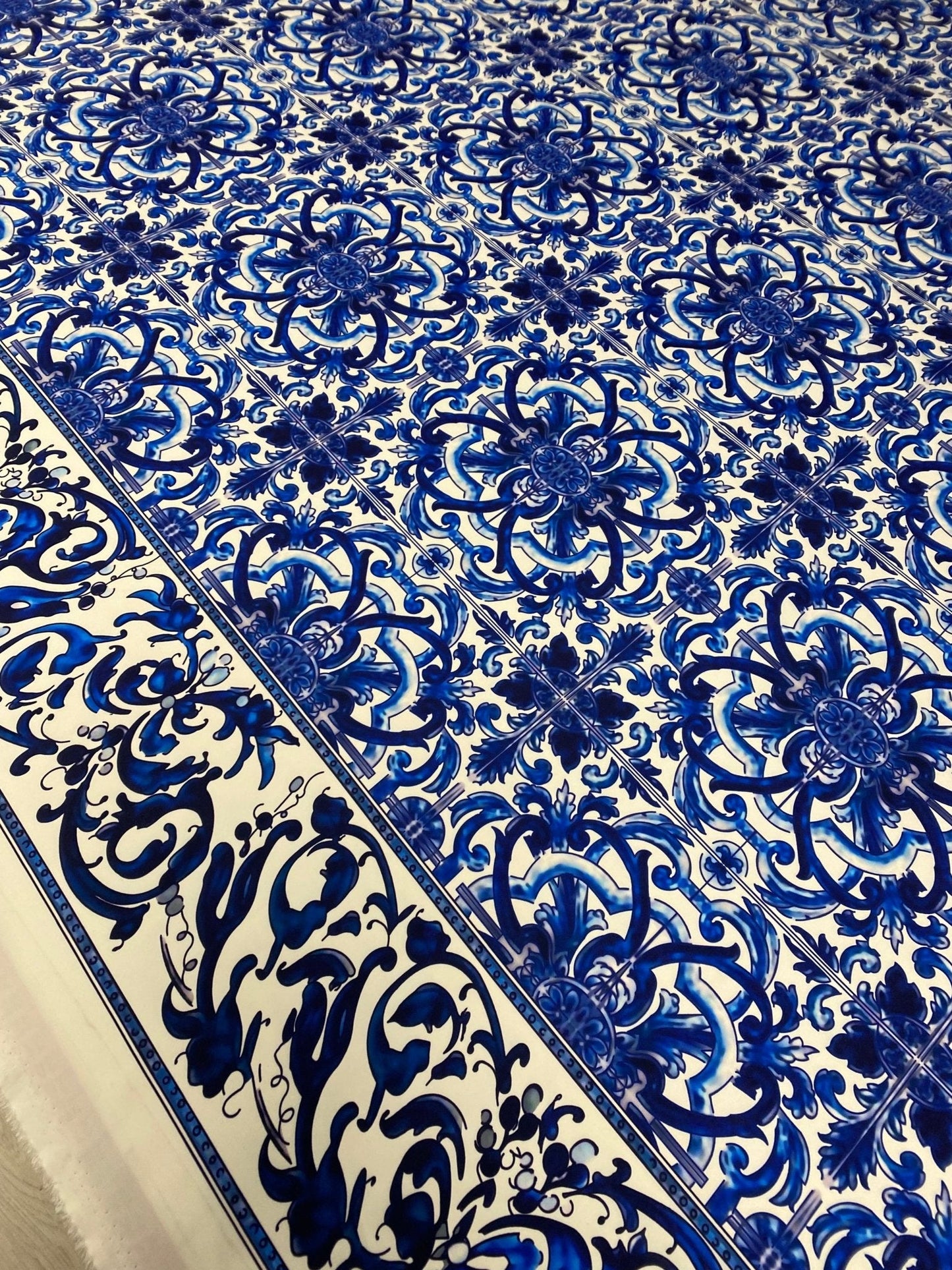 Majolica Blue White Swirl Fabric – Fabric by Metre, Multiple Options for Sewing & Dressmaking
