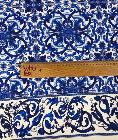 Majolica Blue White Swirl Fabric – Fabric by Metre, Multiple Options for Sewing & Dressmaking