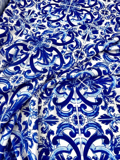 Majolica Blue White Swirl Fabric