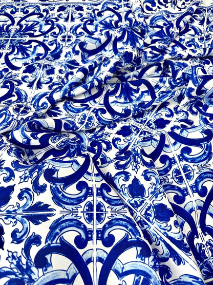 Majolica Blue White Swirl Fabric