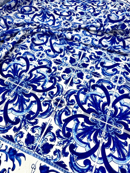 Majolica Blue White Swirl Fabric