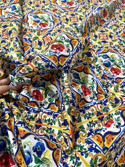 Majolica Pattern Luxury Fabric – Custom Printed Fabric, Choose Material by Metre