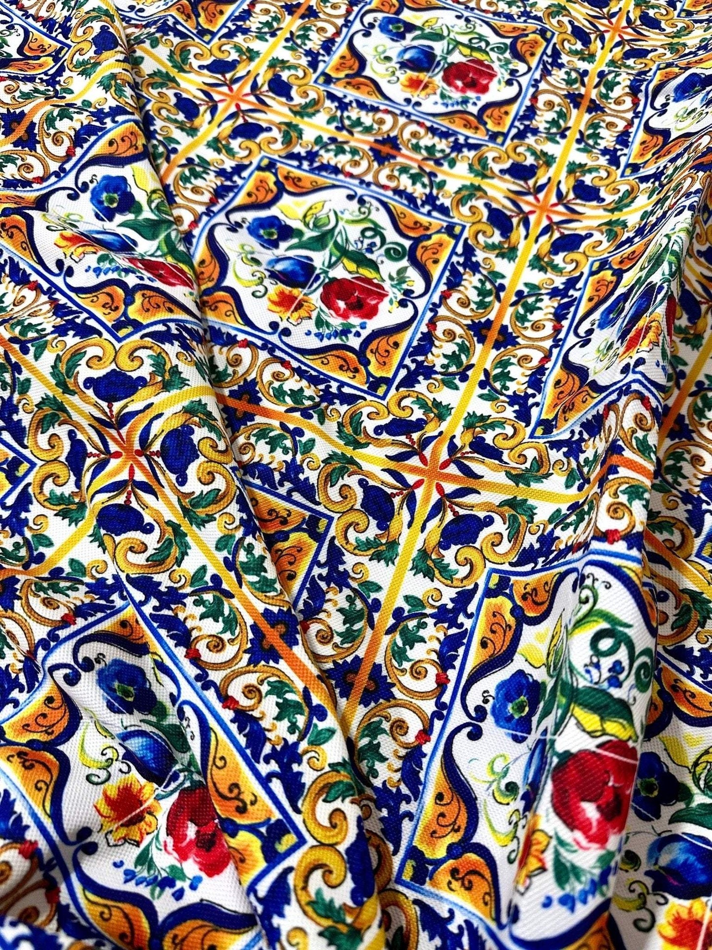 Majolica Pattern Luxury Fabric – Custom Printed Fabric, Choose Material by Metre