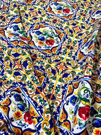 Majolica Pattern Luxury Fabric – Custom Printed Fabric, Choose Material by Metre