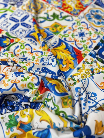 Majolica Pattern Fabric – Fabric by Metre, Multiple Options for Sewing & Dressmaking