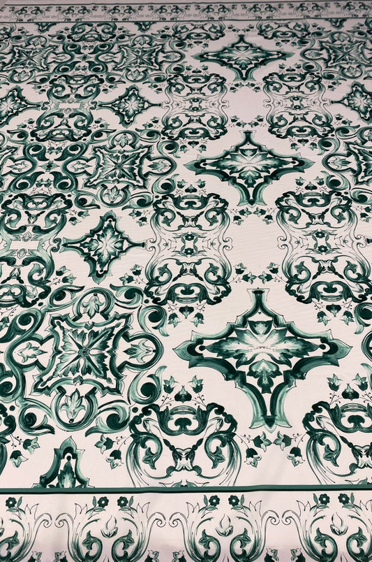 Majolica Pattern Green and White Fabric