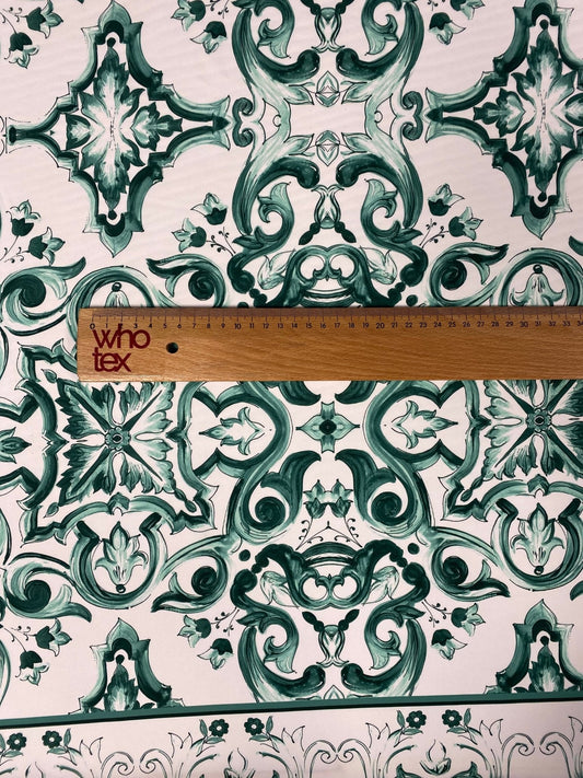 Majolica Pattern Green and White Fabric