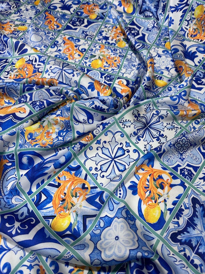 Majolica Lemons Luxury Fabric – Fabric by Metre, Multiple Options for Sewing & Dressmaking