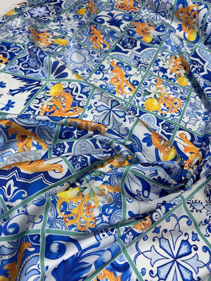 Majolica Lemons Luxury Fabric – Fabric by Metre, Multiple Options for Sewing & Dressmaking