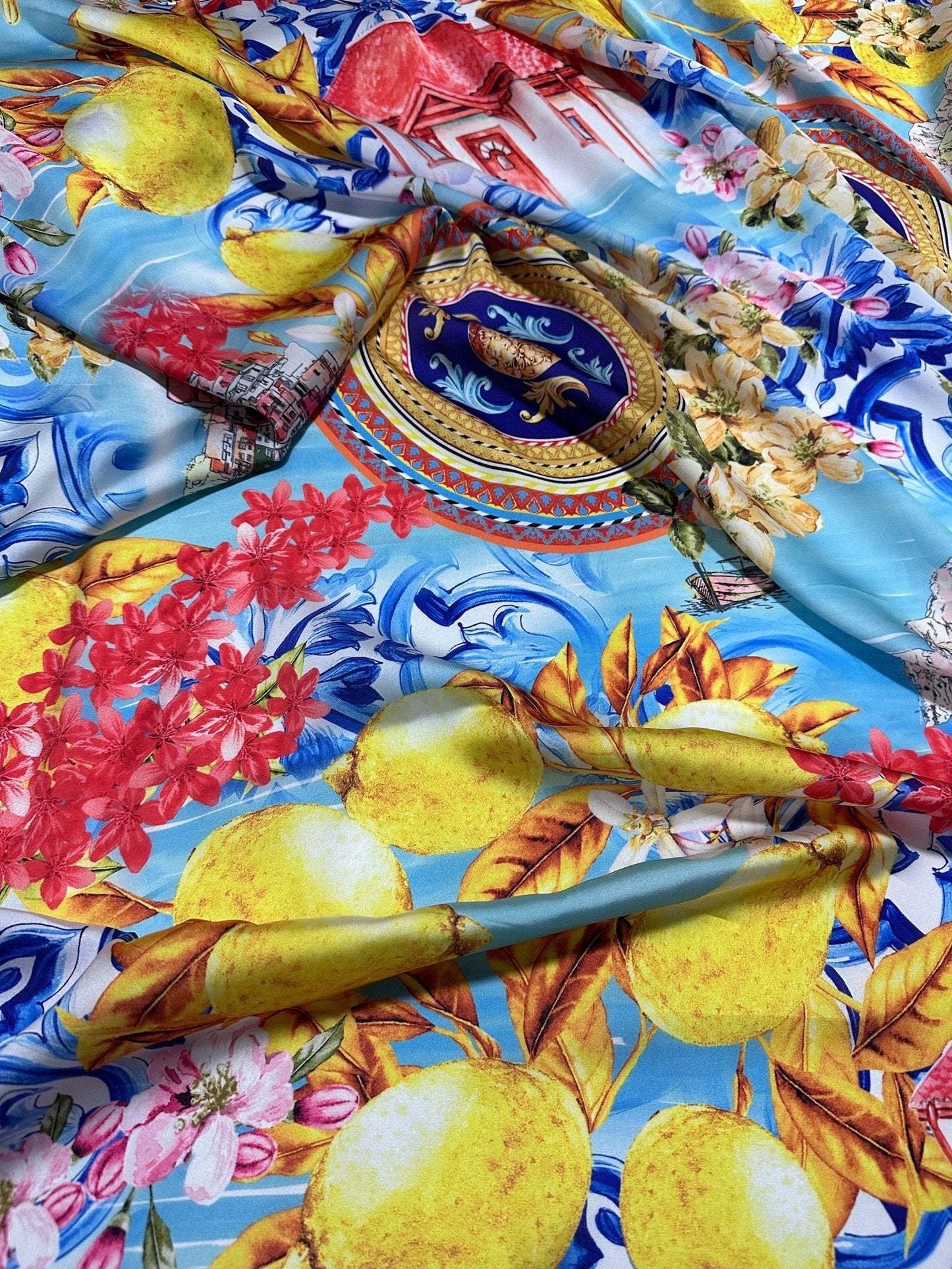 Majolica Sicilian Print Fabric – Custom Printed Fabric, Choose Material by Metre
