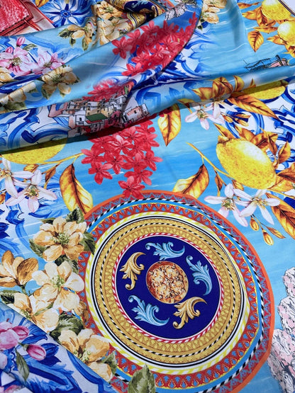 Majolica Sicilian Print Fabric – Custom Printed Fabric, Choose Material by Metre
