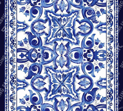 Blue and White Baroque Floral Print Fabric – Fabric by Metre, Multiple Options for Sewing & Dressmaking