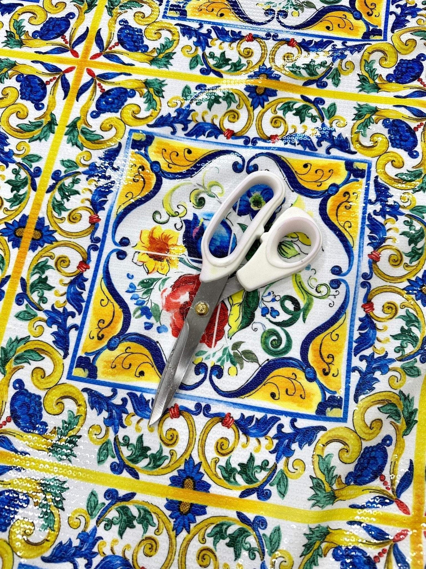 Majolica Pattern Sequin Fabric