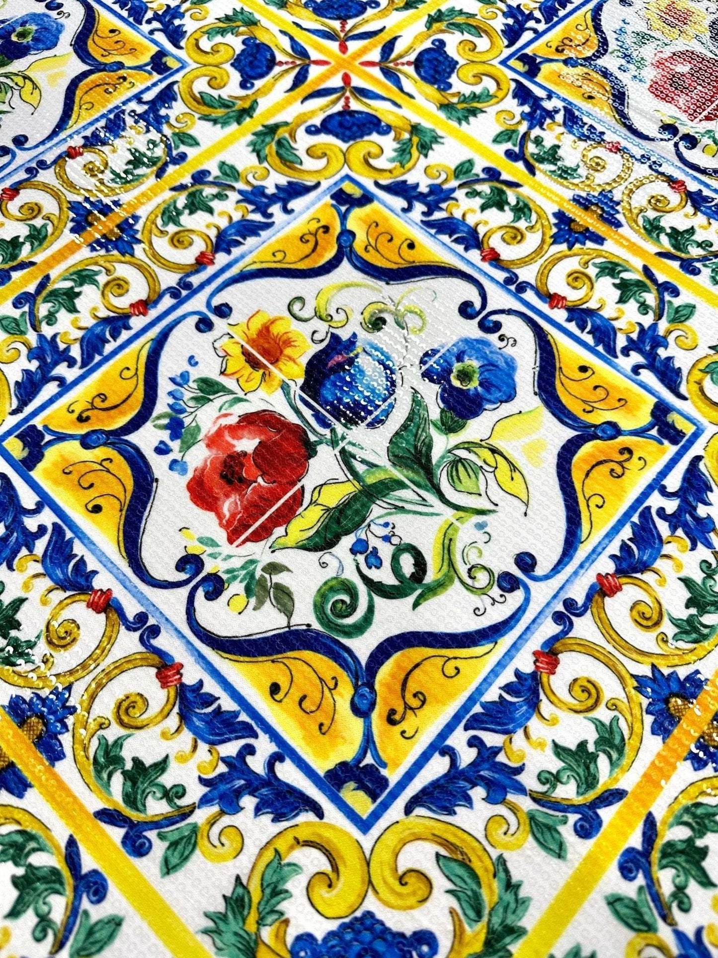 Majolica Pattern Sequin Fabric
