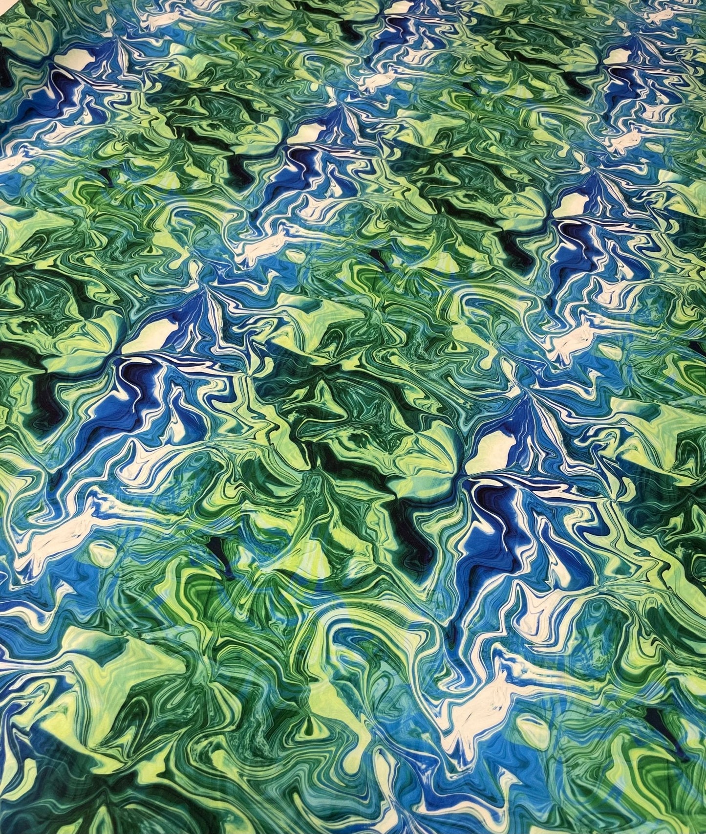 Marble Effect Spandex Fabric by the Metre – Blue Green Print