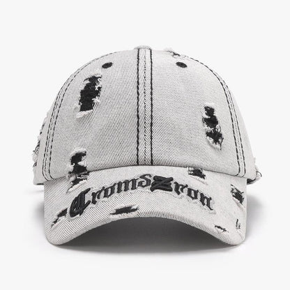 Matching Ripped Letter Print Embroidery Cap – Adjustable Cotton Dome Hat