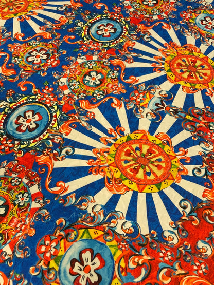 Mediterranean Carnival Print Crepe Fabric by the Metre – Vibrant Style