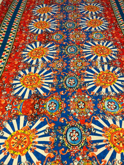 Mediterranean Carnival Print Crepe Fabric by the Metre – Vibrant Style