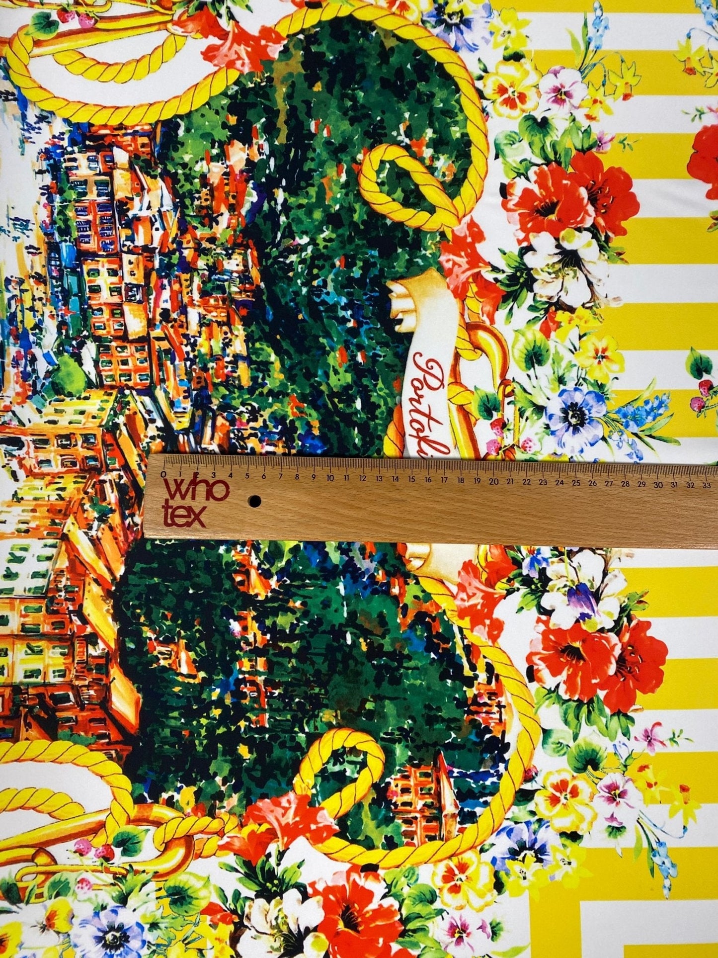 Mediterranean Print Crepe Fabric by the Metre – Yellow Stripes Floral