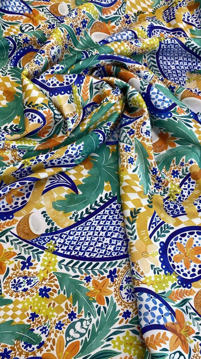 Mediterranean Tile Print Fabric – Custom Printed Fabric on Satin, Crepe, Spandex or Chiffon