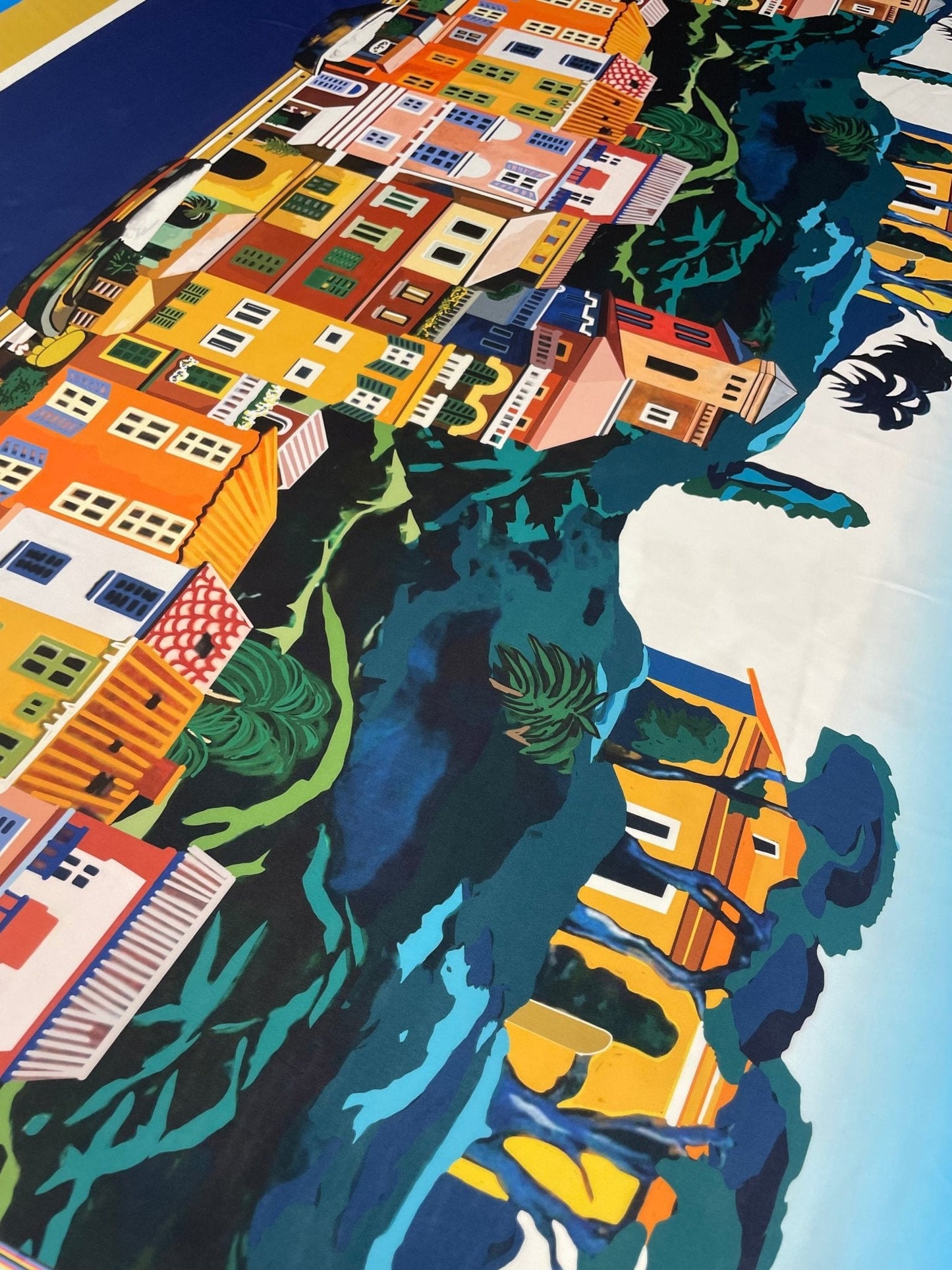 Mediterranean Village Crepe Fabric by the Metre – Colourful