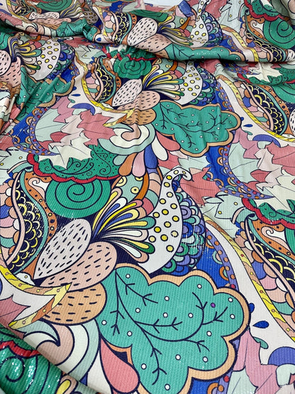 Mehndi Flowers Sequin Fabric