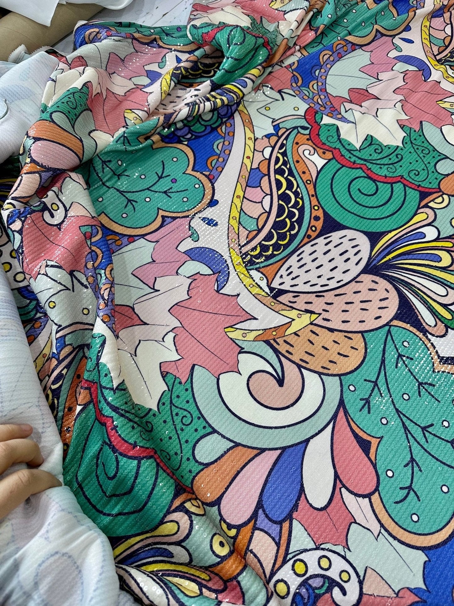 Mehndi Flowers Sequin Fabric