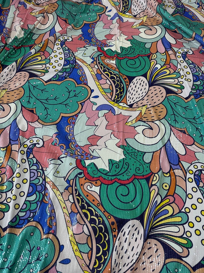 Mehndi Flowers Sequin Fabric