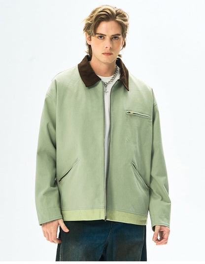 Men’s Contrast Color Washed Polo Collar Jacket