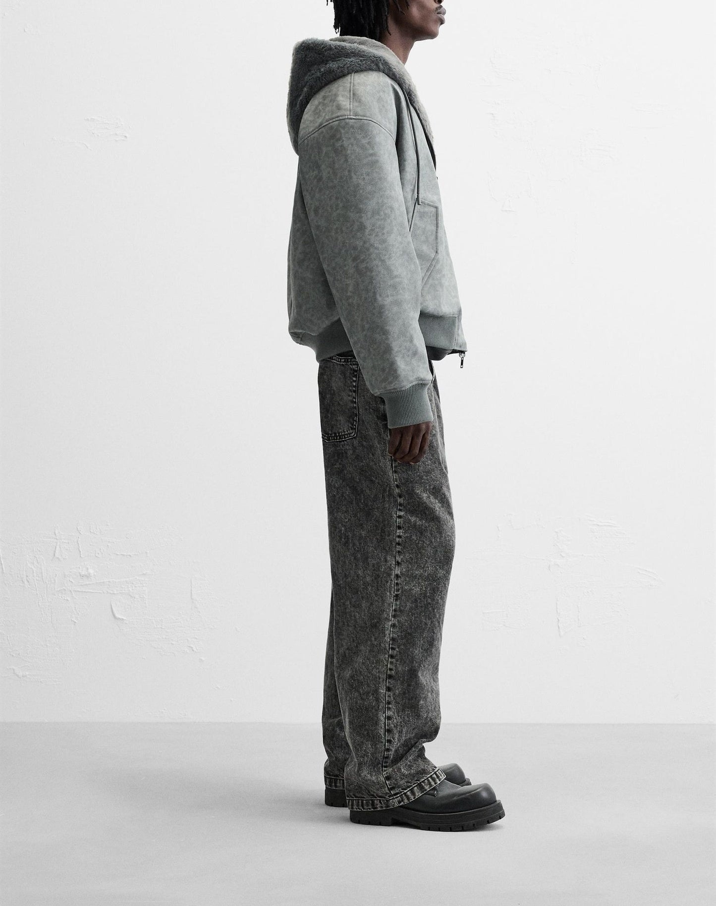 Men's Double-Sided Faux Leather Hooded Bomber Jacket