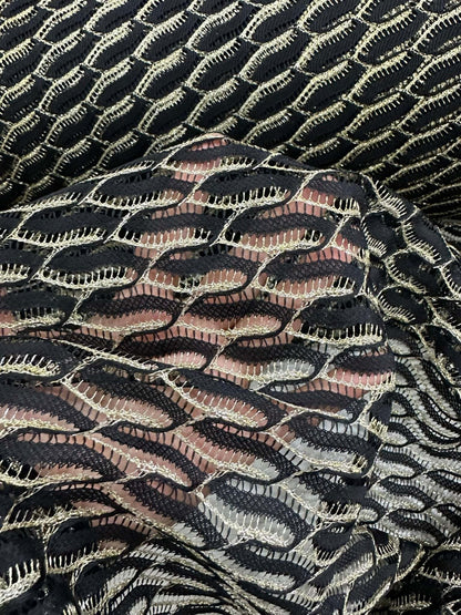 Black Zigzag Mesh Lace Fabric for Elegant Designs