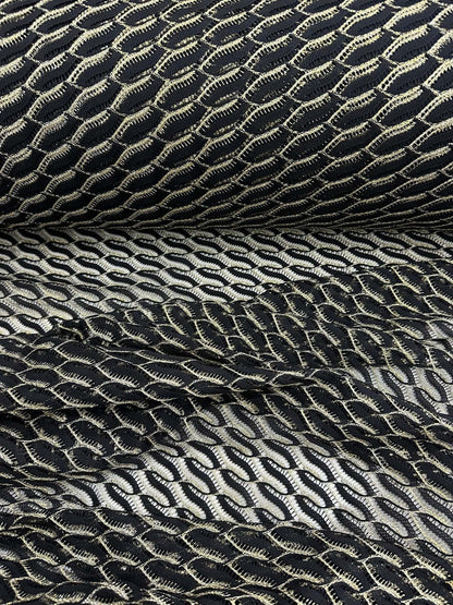 Black Zigzag Mesh Lace Fabric for Elegant Designs