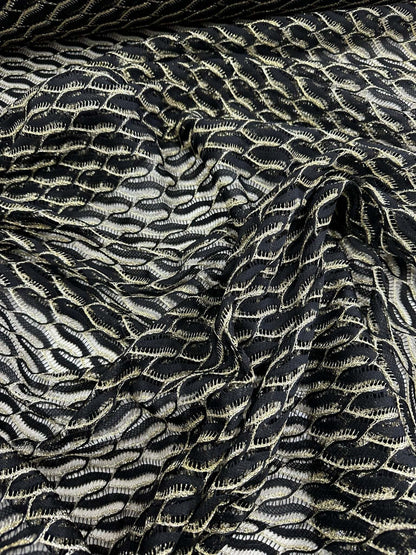 Black Zigzag Mesh Lace Fabric for Elegant Designs