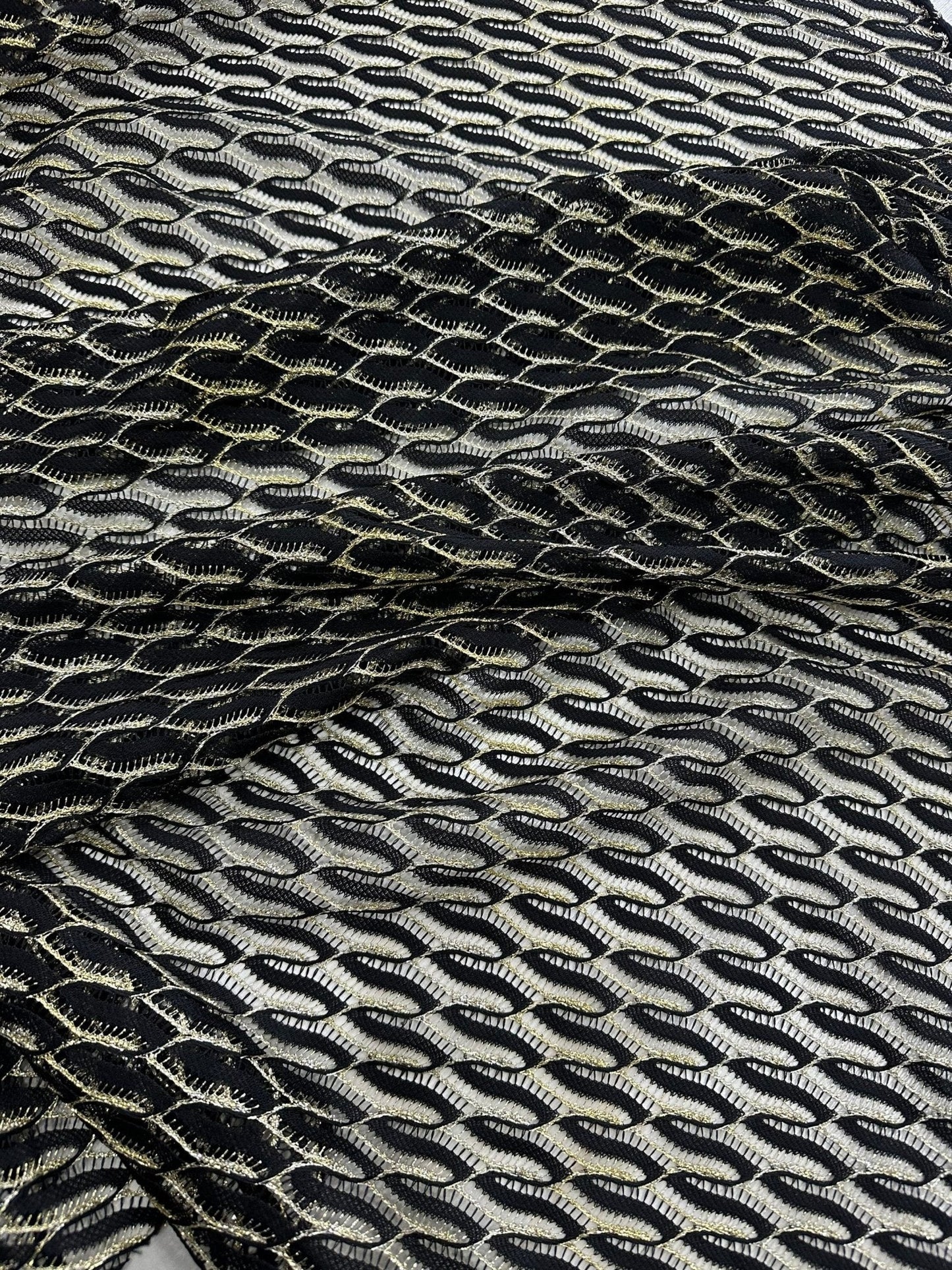 Black Zigzag Mesh Lace Fabric for Elegant Designs