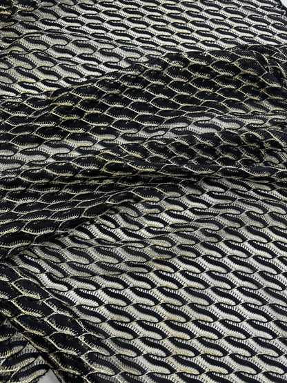Black Zigzag Mesh Lace Fabric for Elegant Designs