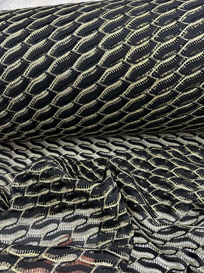 Black Zigzag Mesh Lace Fabric for Elegant Designs