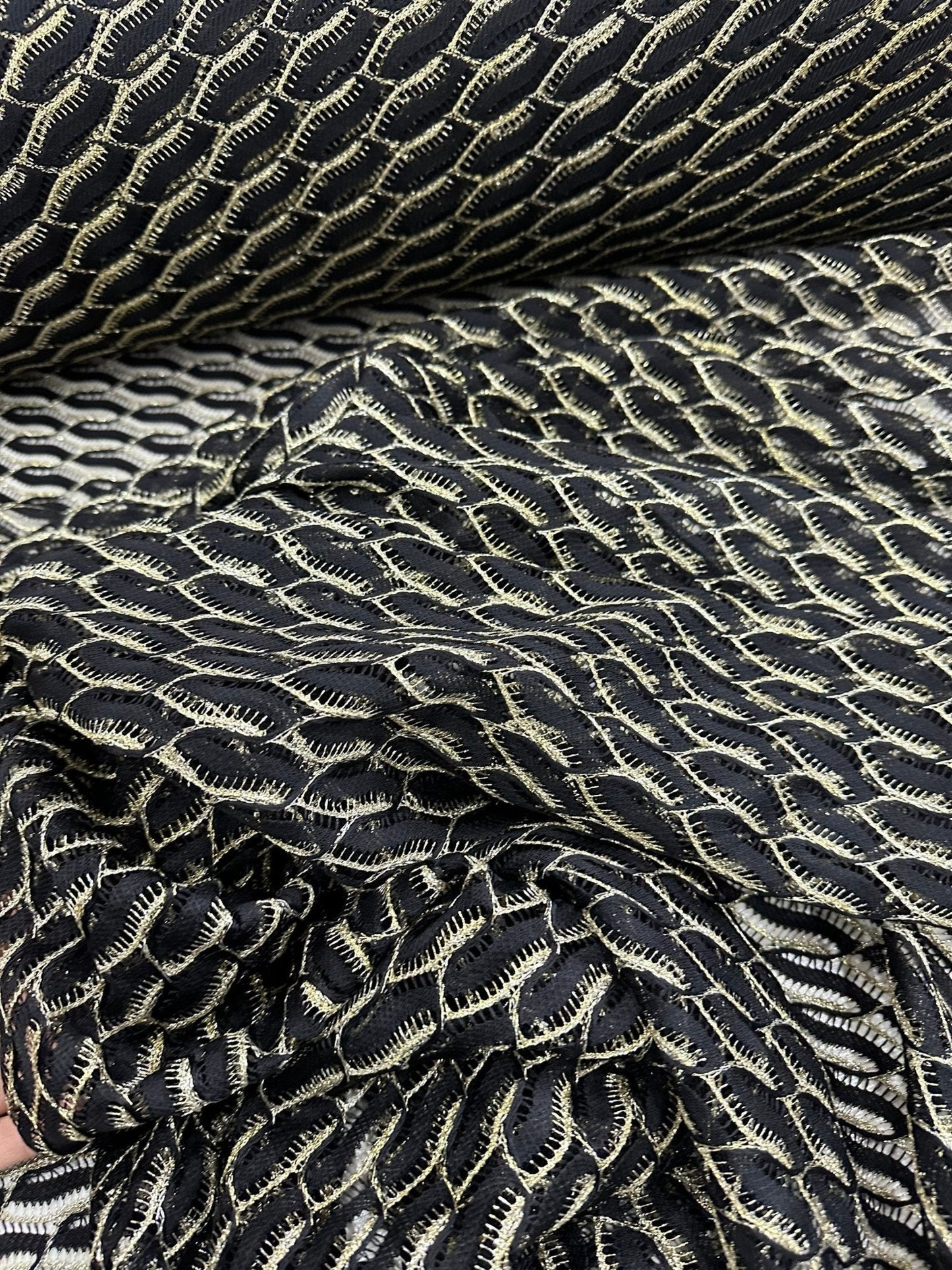 Black Zigzag Mesh Lace Fabric for Elegant Designs