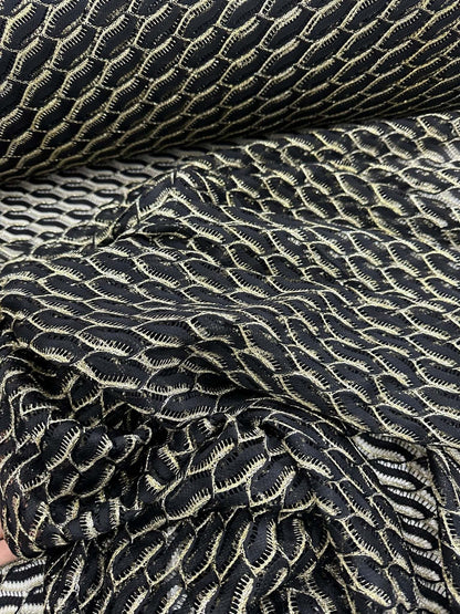 Black Zigzag Mesh Lace Fabric for Elegant Designs