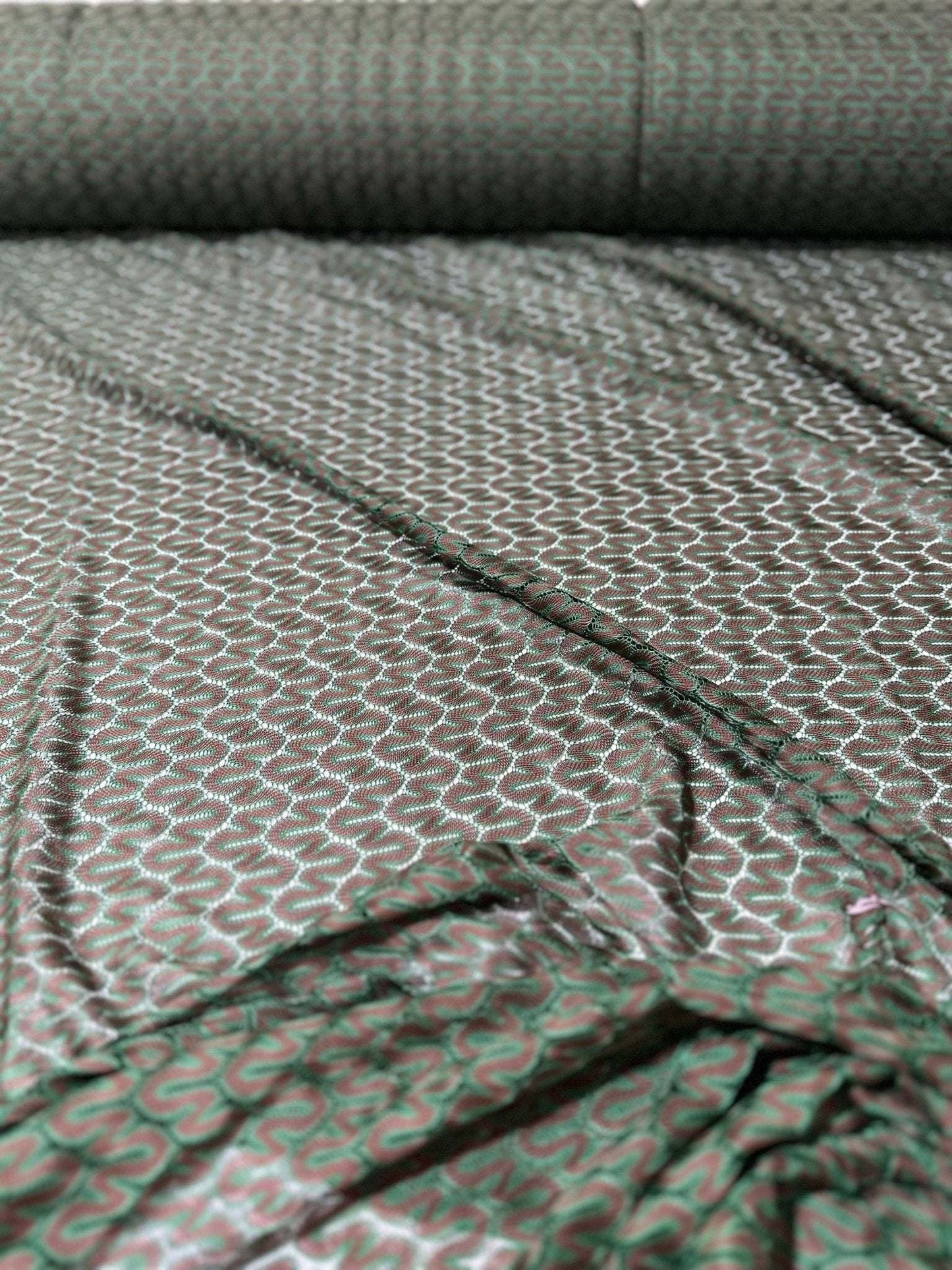 Green and Brown Zigzag Knit Jersey Mesh Fabric