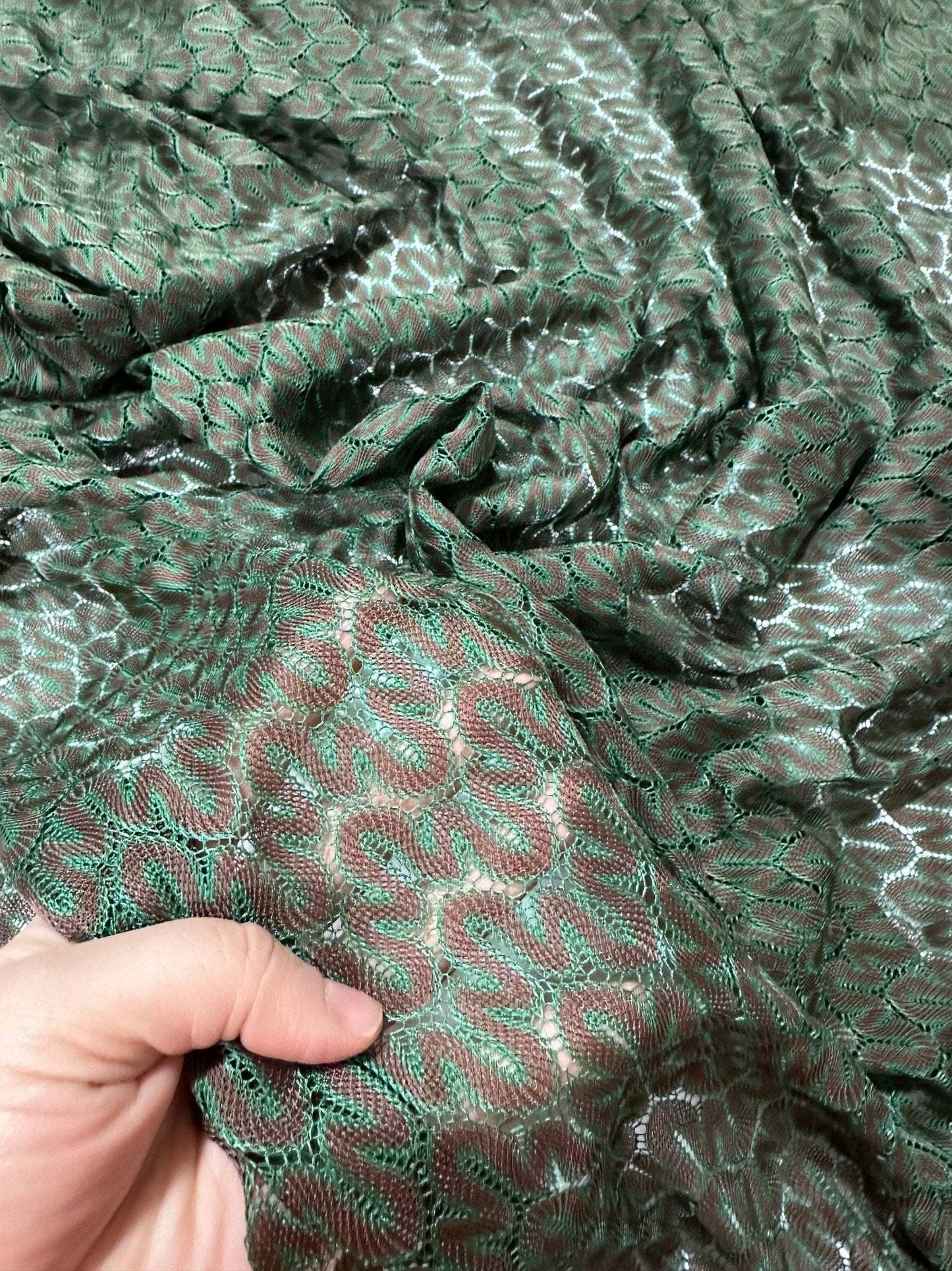 Green and Brown Zigzag Knit Jersey Mesh Fabric