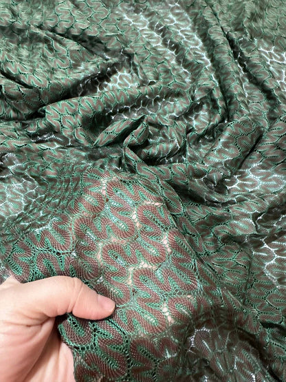 Green and Brown Zigzag Knit Jersey Mesh Fabric