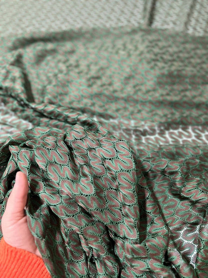 Green and Brown Zigzag Knit Jersey Mesh Fabric
