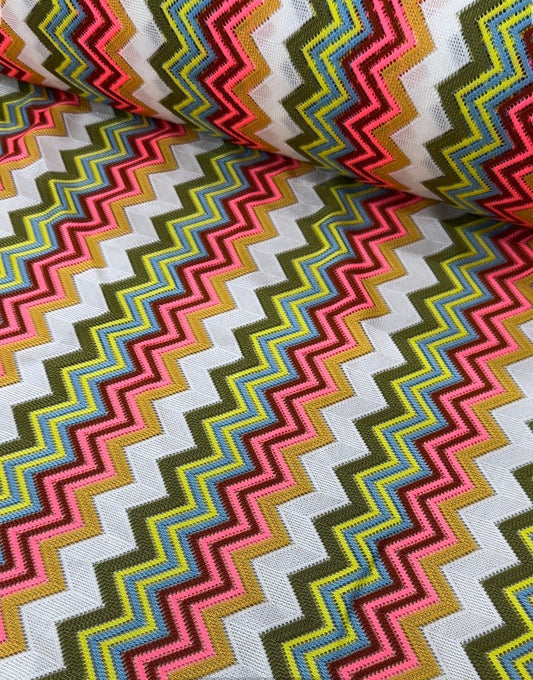 Multicolor Zigzag Knit Jersey Mesh Fabric for Crafting and Apparel