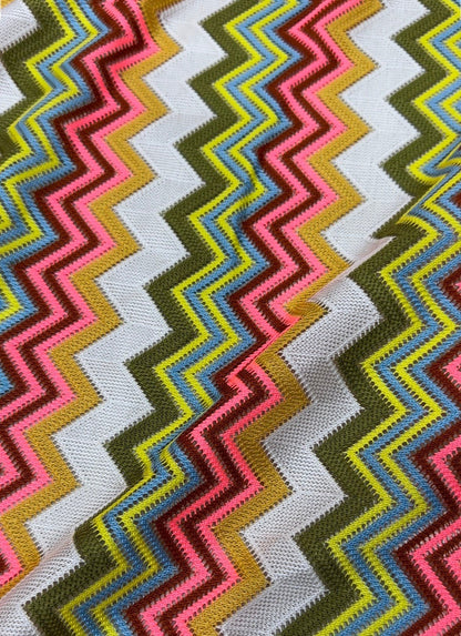 Multicolor Zigzag Knit Jersey Mesh Fabric for Crafting and Apparel