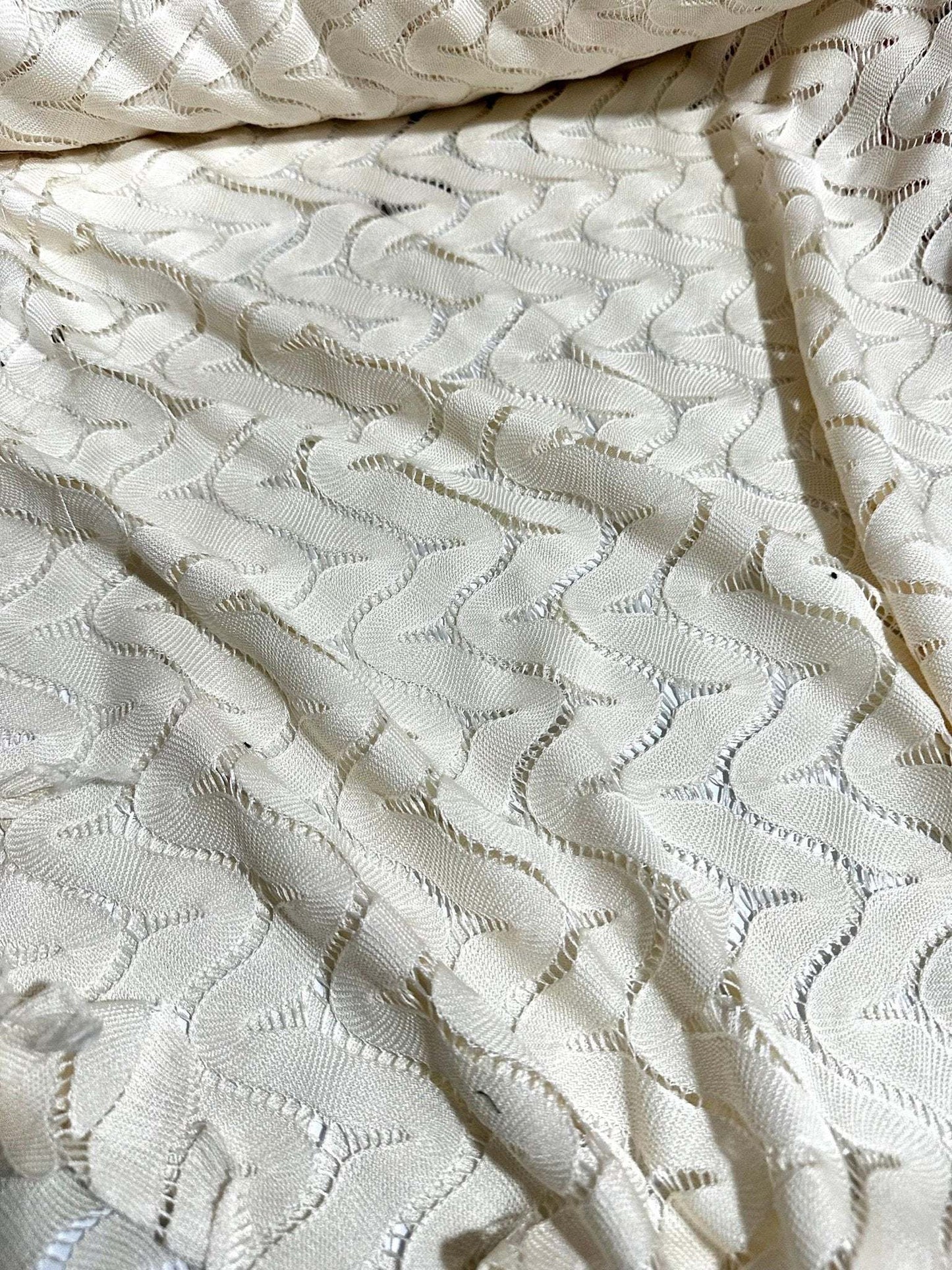 Off-White Zigzag Knit Jersey Fabric in Mesh