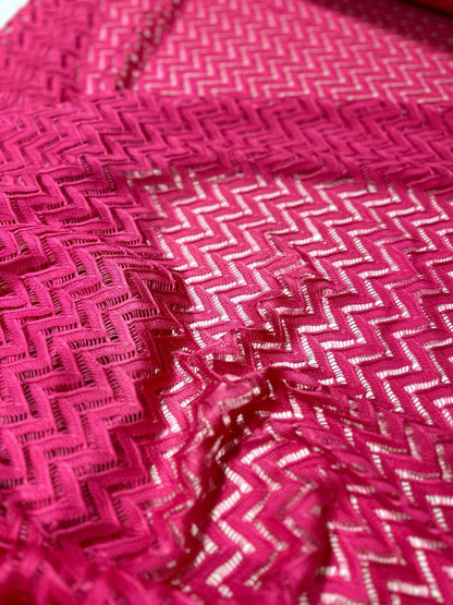 Zigzag Knit Jersey Fabric - Pink Mesh Fabric for Crafting and Sewing